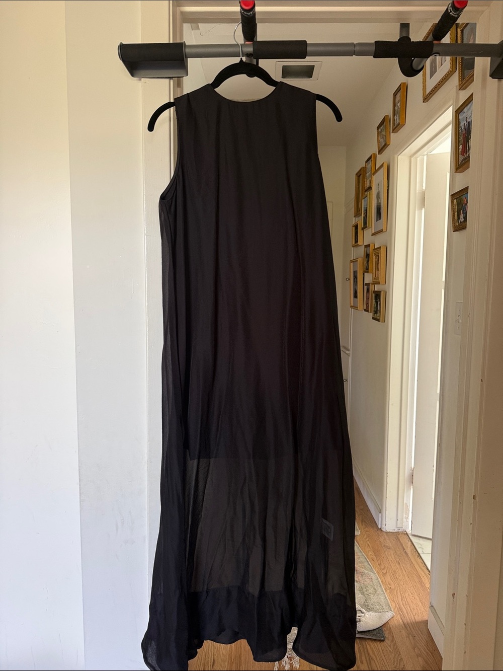 Women's Black Sleeveless Maxi Dress - Elegant Layered Sheer Design